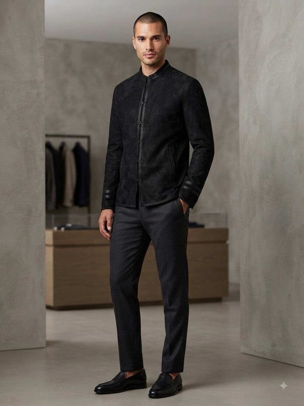 John Varvatos black goat suede leather jacket size S 46 $1898